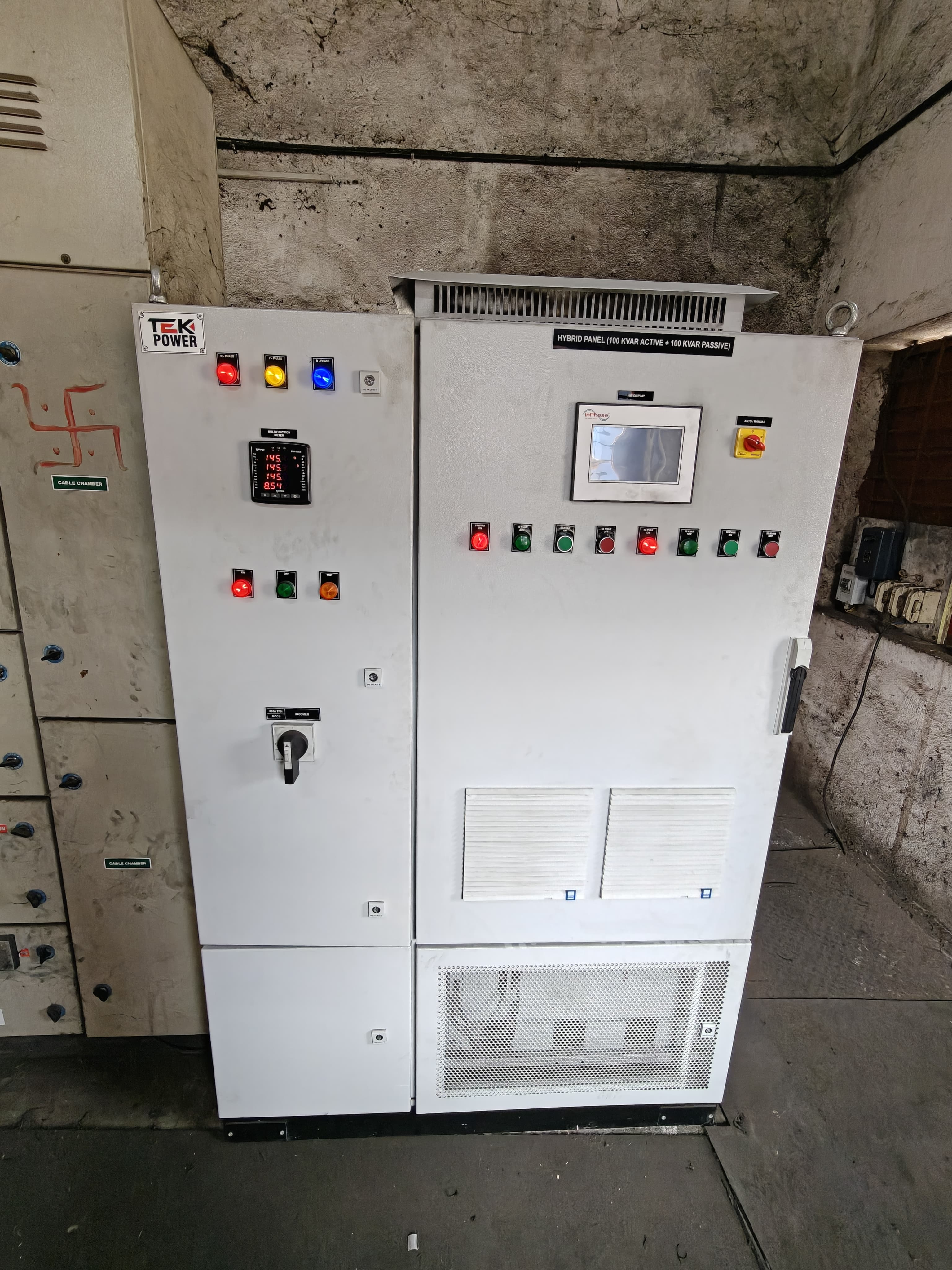 MicroBheem cabinet with open door showing rack modules