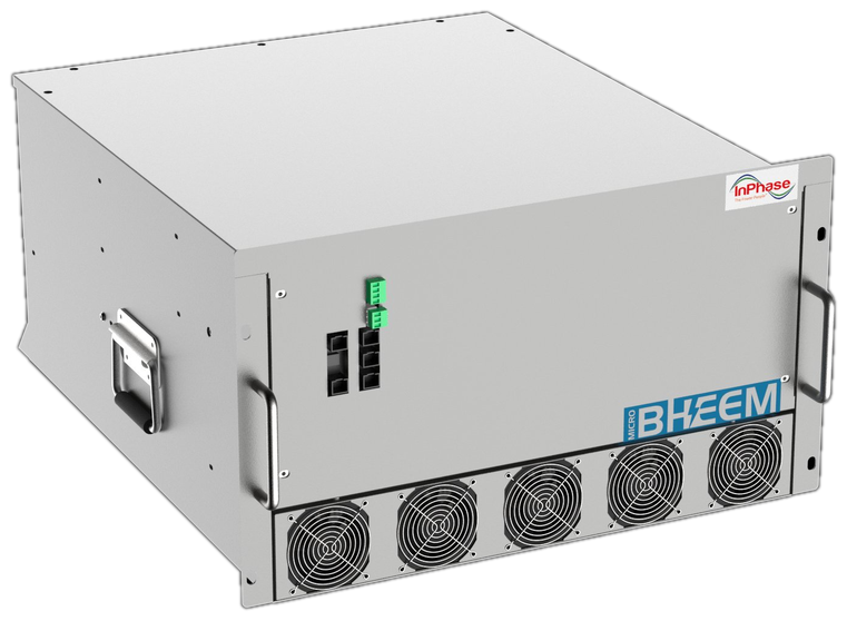 MicroBheem AHF+ enhanced active harmonic filter rack module — angled view