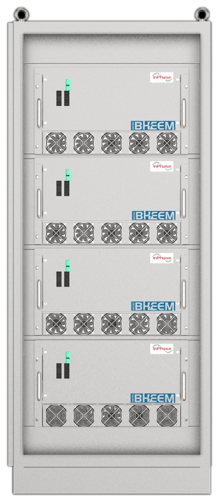 MicroBheem cabinet with open door showing four hot-swap rack modules
